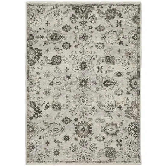 Ivory And Gray Oriental Area Rug With Fringe Photo 2