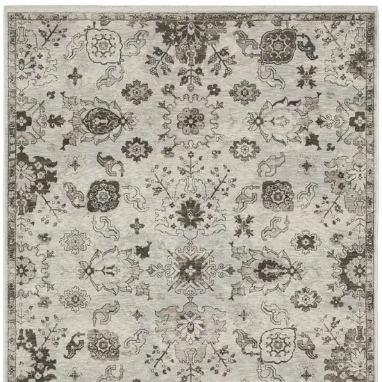 Ivory And Gray Oriental Area Rug With Fringe Photo 6