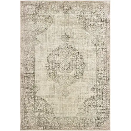 Ivory And Gray Oriental Distressed Area Rug Photo 6