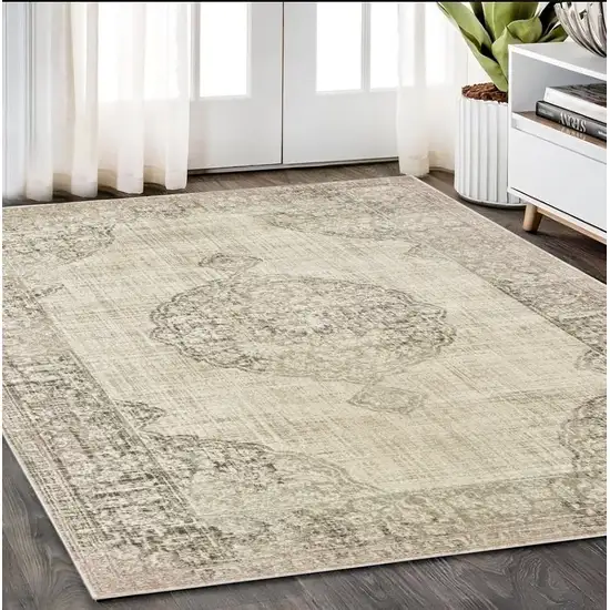 Ivory And Gray Oriental Distressed Area Rug Photo 1