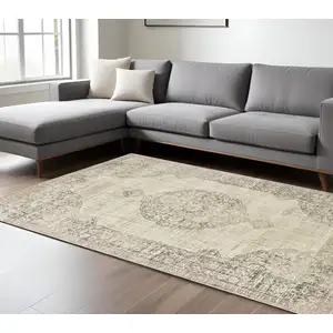 Photo of Ivory And Gray Oriental Distressed Area Rug