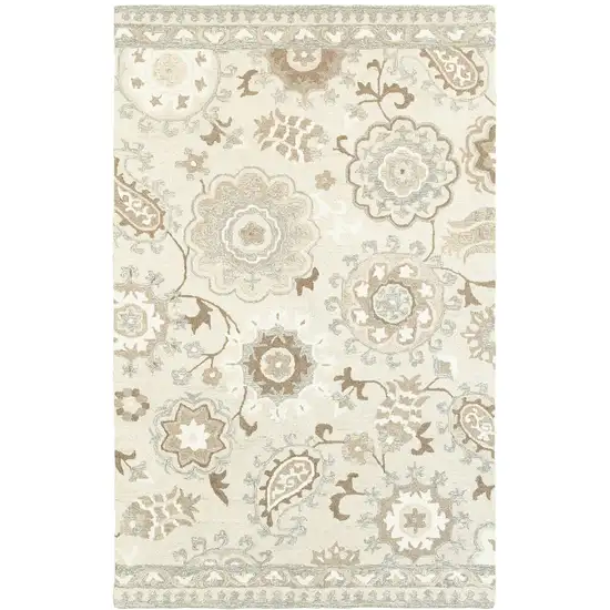 Ivory And Gray Wool Floral Hand Tufted Area Rug Photo 2