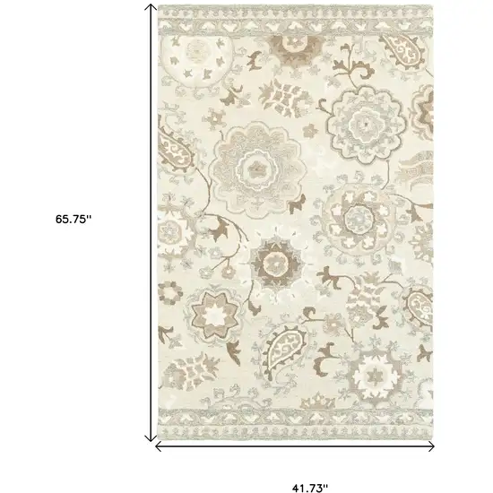 Ivory And Gray Wool Floral Hand Tufted Area Rug Photo 3