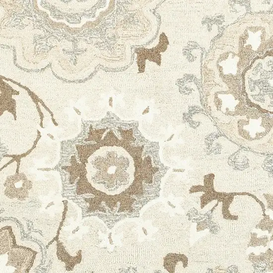 Ivory And Gray Wool Floral Hand Tufted Area Rug Photo 4