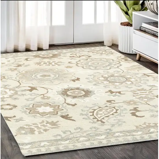 Ivory And Gray Wool Floral Hand Tufted Area Rug Photo 1