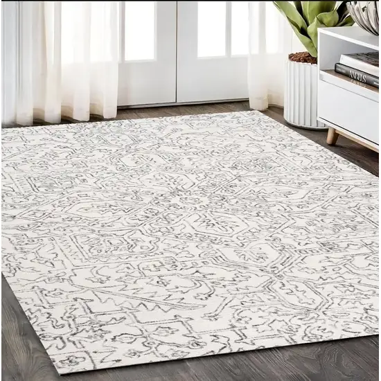 Ivory And Gray Wool Floral Tufted Handmade Stain Resistant Area Rug Photo 1