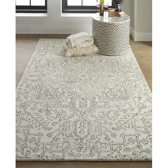 Ivory And Gray Wool Floral Tufted Handmade Stain Resistant Area Rug Photo 2