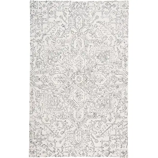 Ivory And Gray Wool Floral Tufted Handmade Stain Resistant Area Rug Photo 1