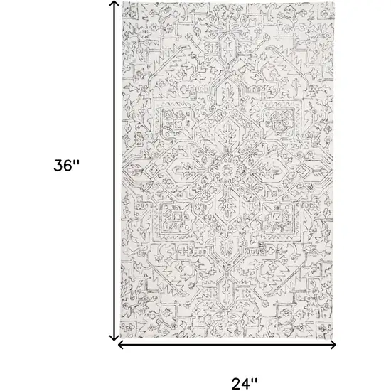 Ivory And Gray Wool Floral Tufted Handmade Stain Resistant Area Rug Photo 10