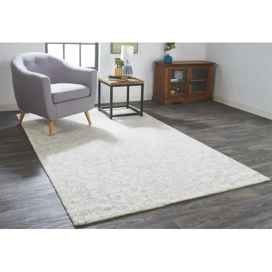Ivory And Gray Wool Floral Tufted Handmade Stain Resistant Area Rug Photo 7