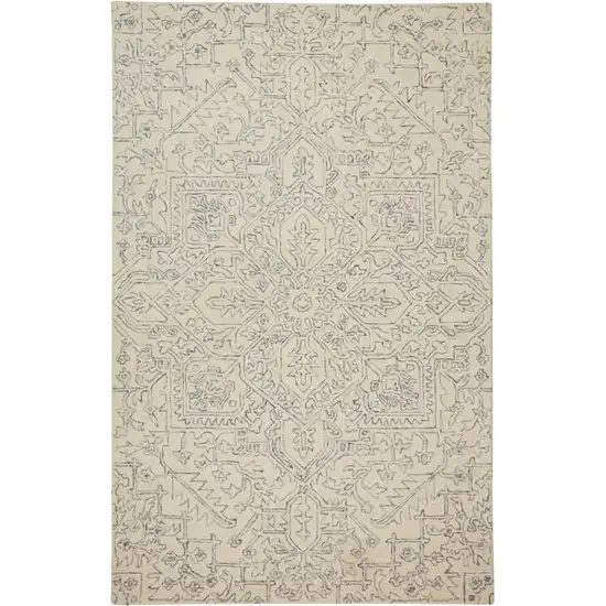 Ivory And Gray Wool Floral Tufted Handmade Stain Resistant Area Rug Photo 2