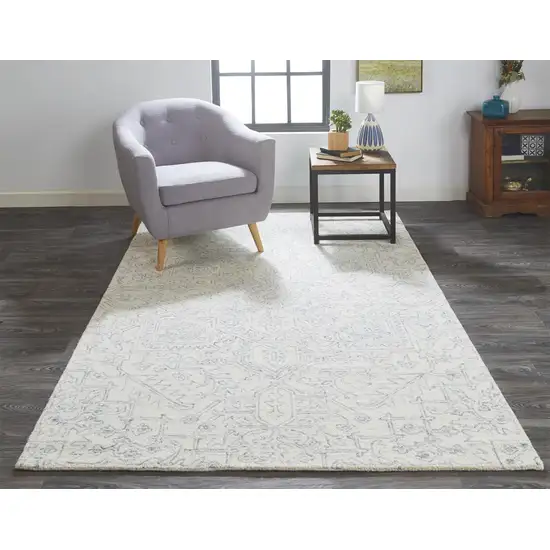 Ivory And Gray Wool Floral Tufted Handmade Stain Resistant Area Rug Photo 6