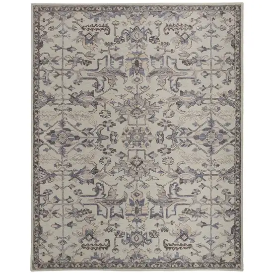 Ivory And Gray Wool Floral Tufted Handmade Stain Resistant Area Rug Photo 2