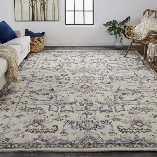 Ivory And Gray Wool Floral Tufted Handmade Stain Resistant Area Rug Photo 6