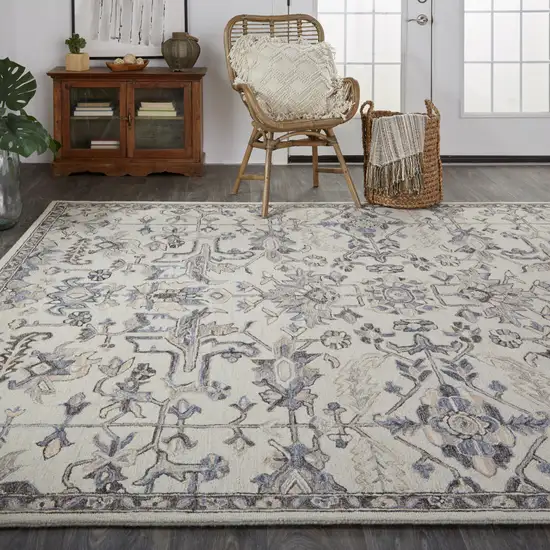 Ivory And Gray Wool Floral Tufted Handmade Stain Resistant Area Rug Photo 8