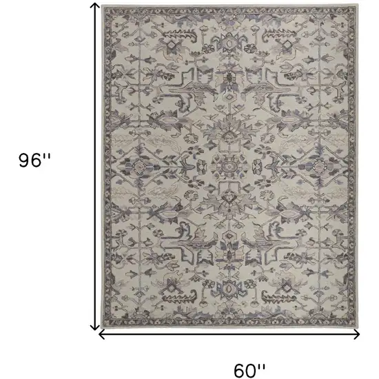 Ivory And Gray Wool Floral Tufted Handmade Stain Resistant Area Rug Photo 4