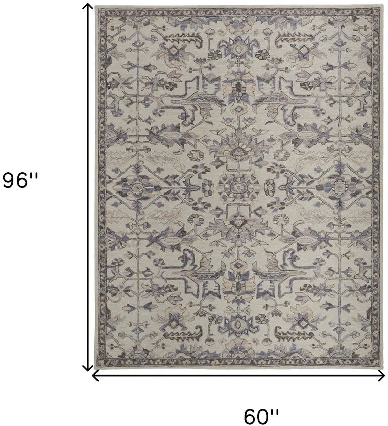 Ivory And Gray Wool Floral Tufted Handmade Stain Resistant Area Rug Photo 4