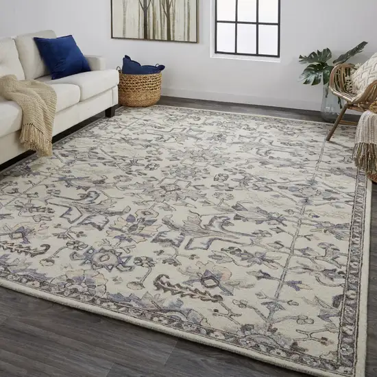 Ivory And Gray Wool Floral Tufted Handmade Stain Resistant Area Rug Photo 7