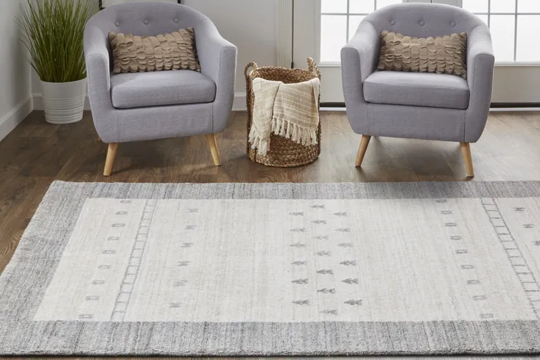 Ivory And Gray Wool Hand Knotted Stain Resistant Area Rug Photo 5