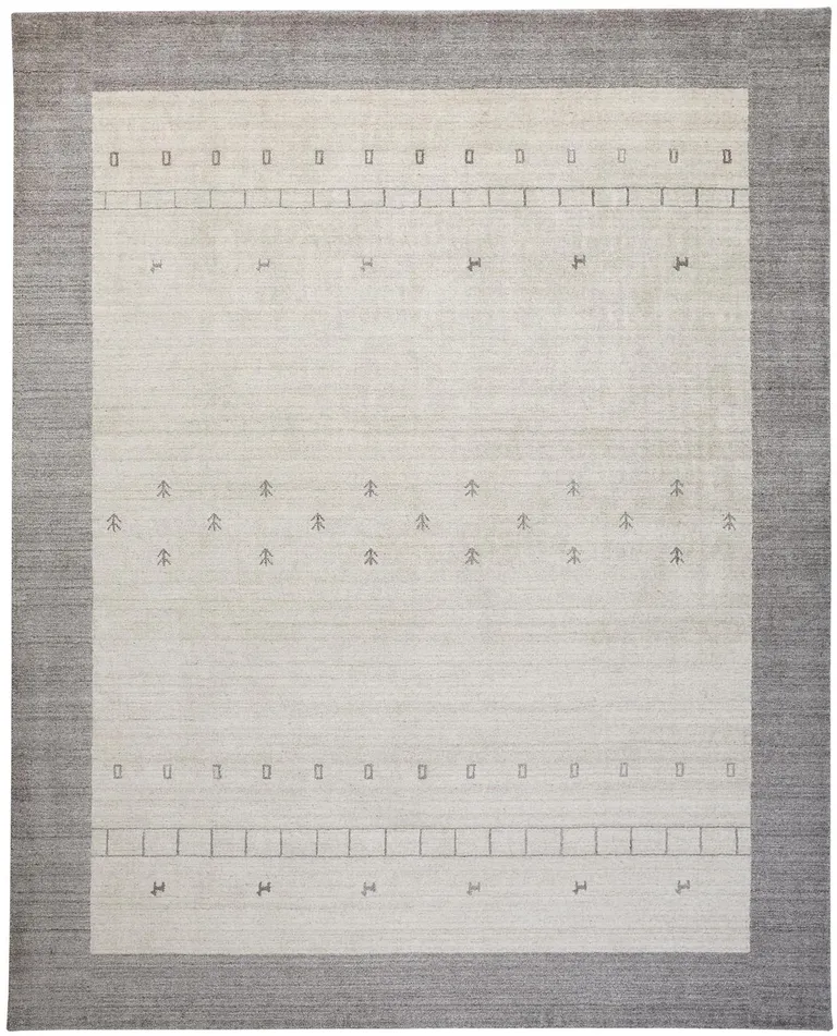 Ivory And Gray Wool Hand Knotted Stain Resistant Area Rug Photo 1