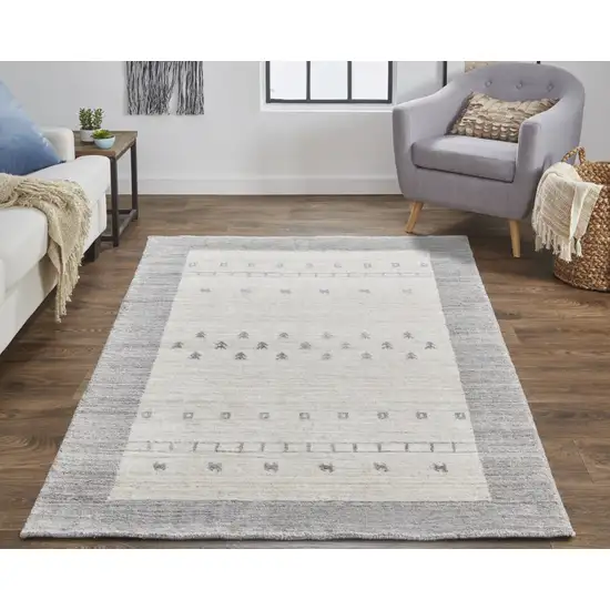 Ivory And Gray Wool Hand Knotted Stain Resistant Area Rug Photo 3