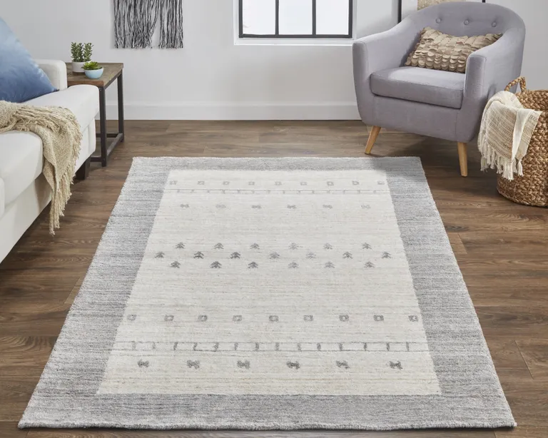 Ivory And Gray Wool Hand Knotted Stain Resistant Area Rug Photo 3