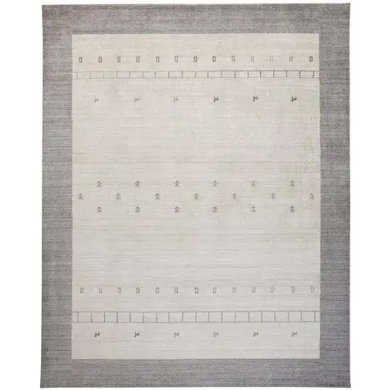 Ivory And Gray Wool Hand Knotted Stain Resistant Area Rug Photo 1