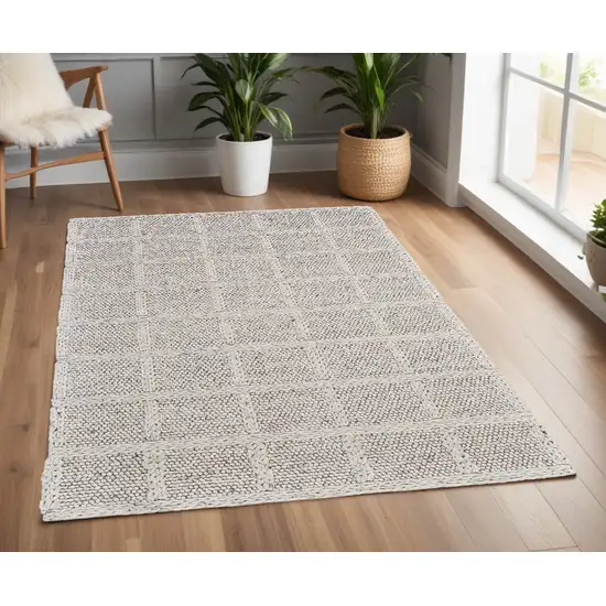 Gray and Ivory Wool Plaid Hand Woven Area Rug Photo 1