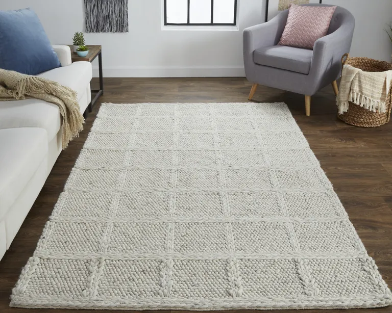 Ivory And Gray Wool Plaid Hand Woven Stain Resistant Area Rug Photo 5