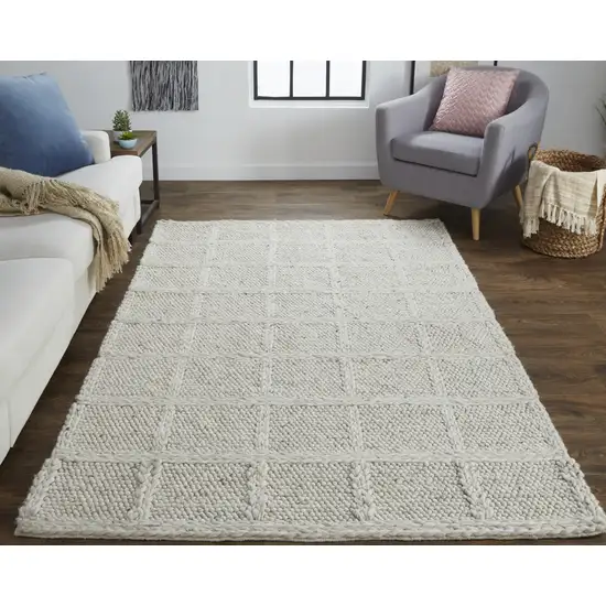 Ivory And Gray Wool Plaid Hand Woven Stain Resistant Area Rug Photo 5