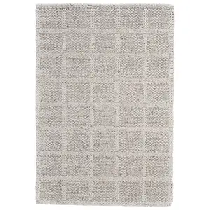 Photo of Ivory And Gray Wool Plaid Hand Woven Stain Resistant Area Rug