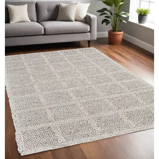 Gray and Ivory Wool Plaid Hand Woven Area Rug Photo 1