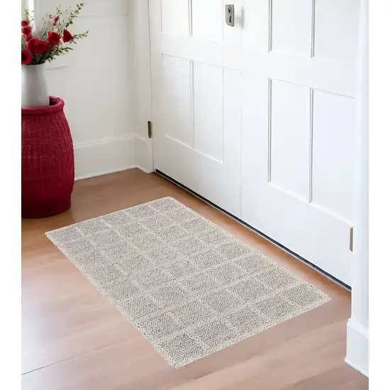 Gray and Ivory Wool Plaid Hand Woven Area Rug Photo 1