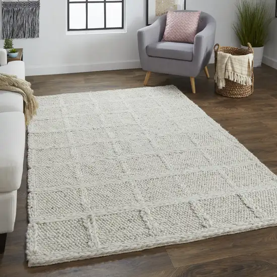 Ivory And Gray Wool Plaid Hand Woven Stain Resistant Area Rug Photo 6