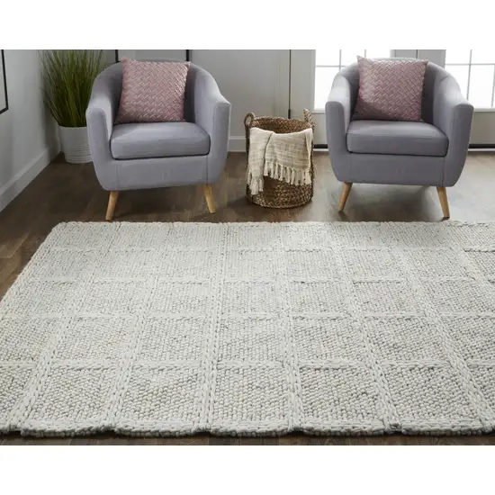 Ivory And Gray Wool Plaid Hand Woven Stain Resistant Area Rug Photo 7