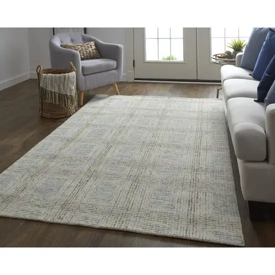 Ivory And Gray Wool Plaid Tufted Handmade Stain Resistant Area Rug Photo 8