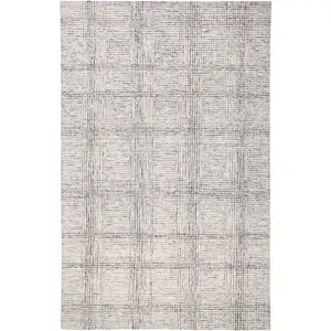 Photo of Ivory And Gray Wool Plaid Tufted Handmade Stain Resistant Area Rug