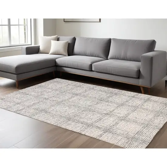 Ivory And Gray Wool Plaid Tufted Handmade Stain Resistant Area Rug Photo 1