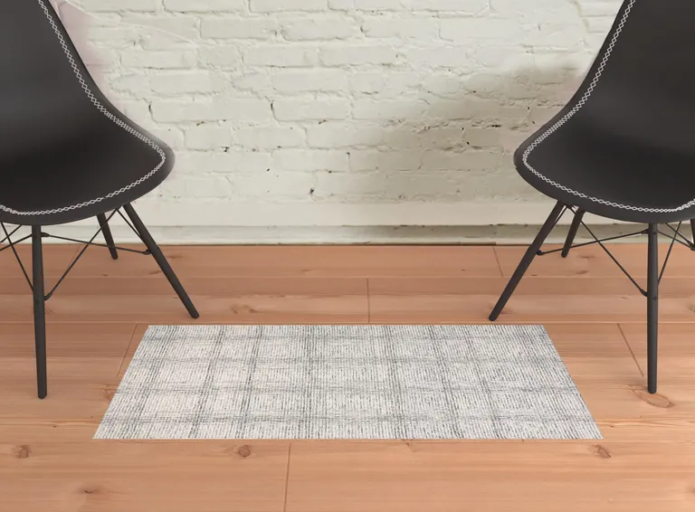 Ivory And Gray Wool Plaid Tufted Handmade Stain Resistant Area Rug Photo 2