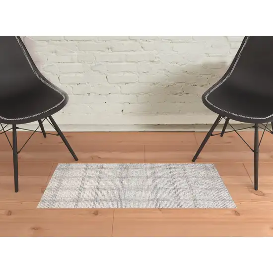 Ivory And Gray Wool Plaid Tufted Handmade Stain Resistant Area Rug Photo 2