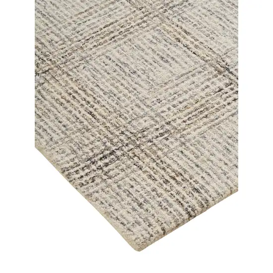 Ivory And Gray Wool Plaid Tufted Handmade Stain Resistant Area Rug Photo 4