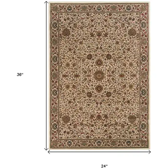 Ivory And Green Oriental Area Rug Photo 3