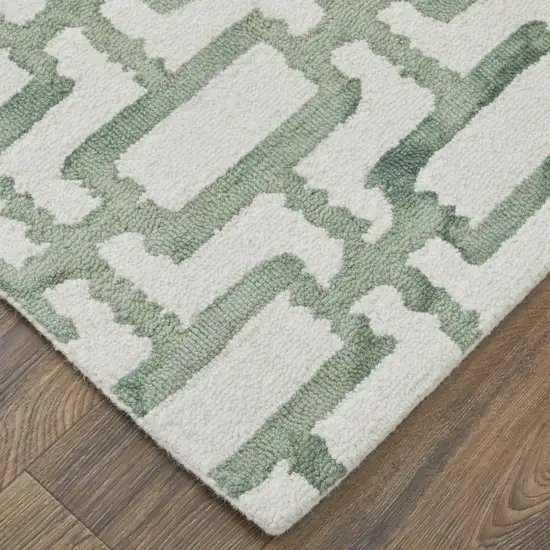 Ivory And Green Wool Geometric Tufted Handmade Area Rug Photo 3