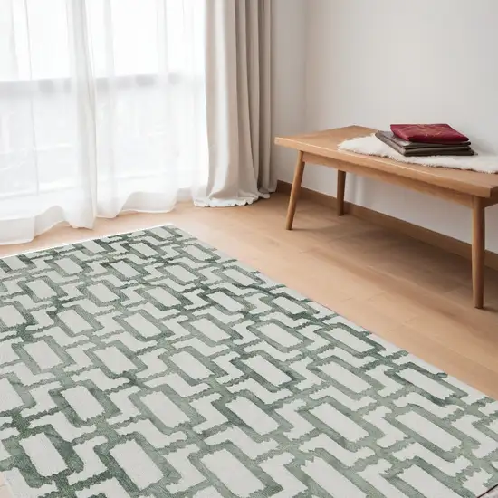 Ivory And Green Wool Geometric Tufted Handmade Area Rug Photo 1