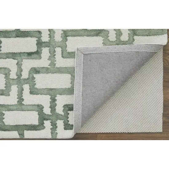 Ivory And Green Wool Geometric Tufted Handmade Area Rug Photo 4