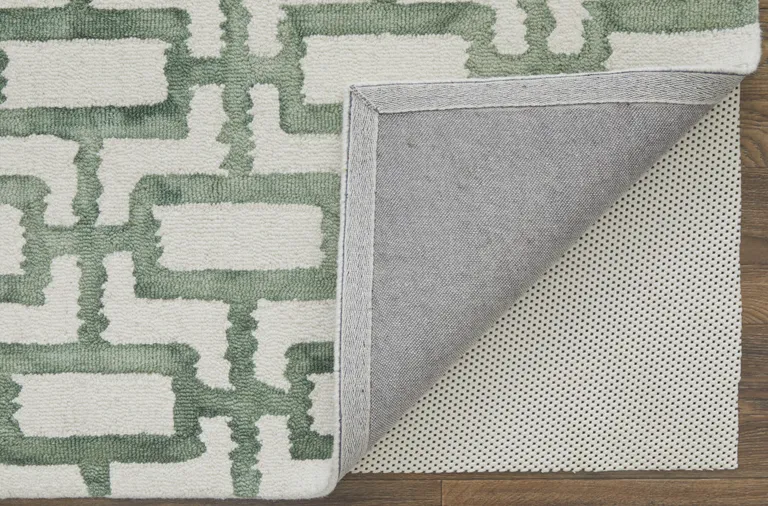 Ivory And Green Wool Geometric Tufted Handmade Area Rug Photo 4