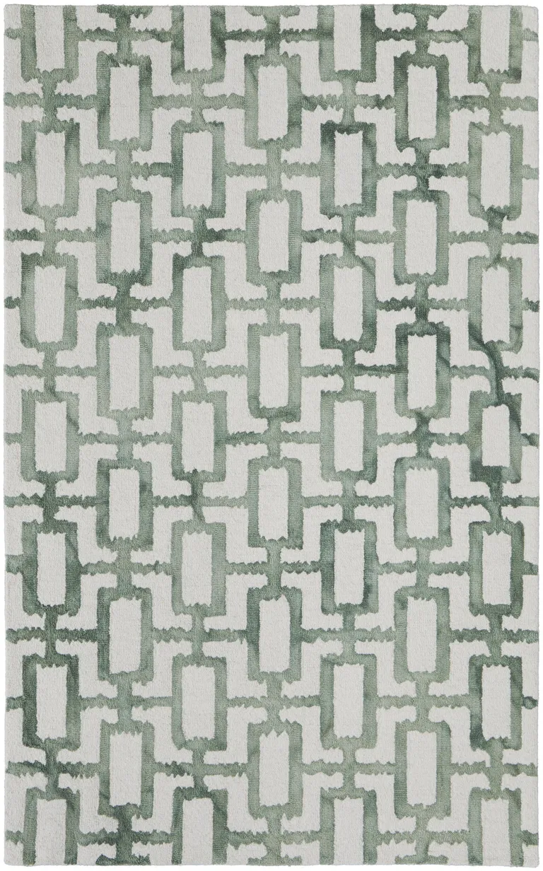 Ivory And Green Wool Geometric Tufted Handmade Area Rug Photo 1