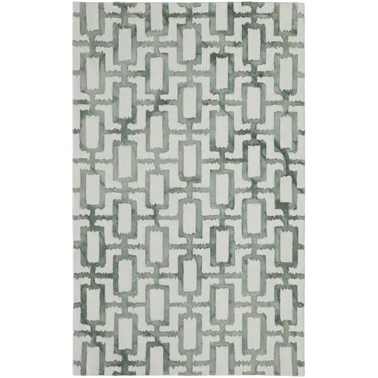 Ivory And Green Wool Geometric Tufted Handmade Area Rug Photo 1