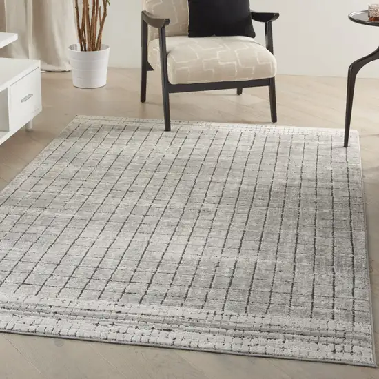 Ivory And Grey Abstract Power Loom Distressed Non Skid Area Rug Photo 9