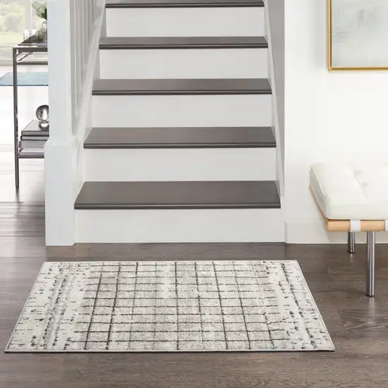 Ivory And Grey Abstract Power Loom Distressed Non Skid Area Rug Photo 8